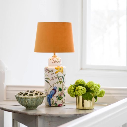 Ceramiczna lampa stołowa w kolorowe kwiaty