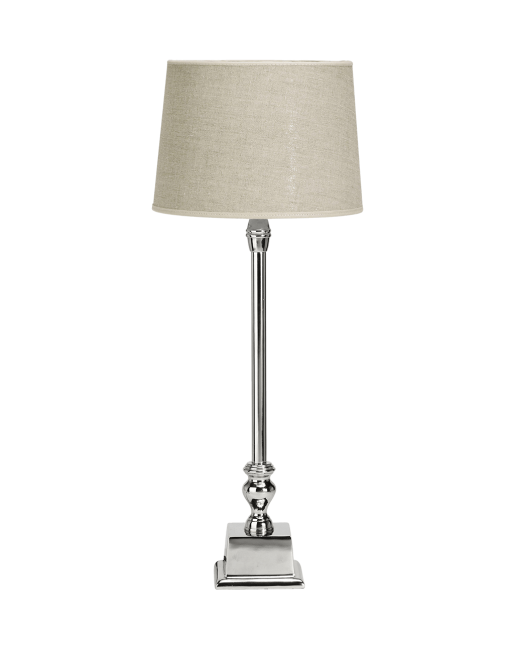 Srebrna lampa stołowa z abażurem