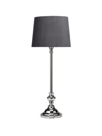 Srebrna lampa stołowa z szarym abażurem Andrea